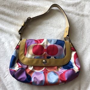 Multicolored coach handbag.